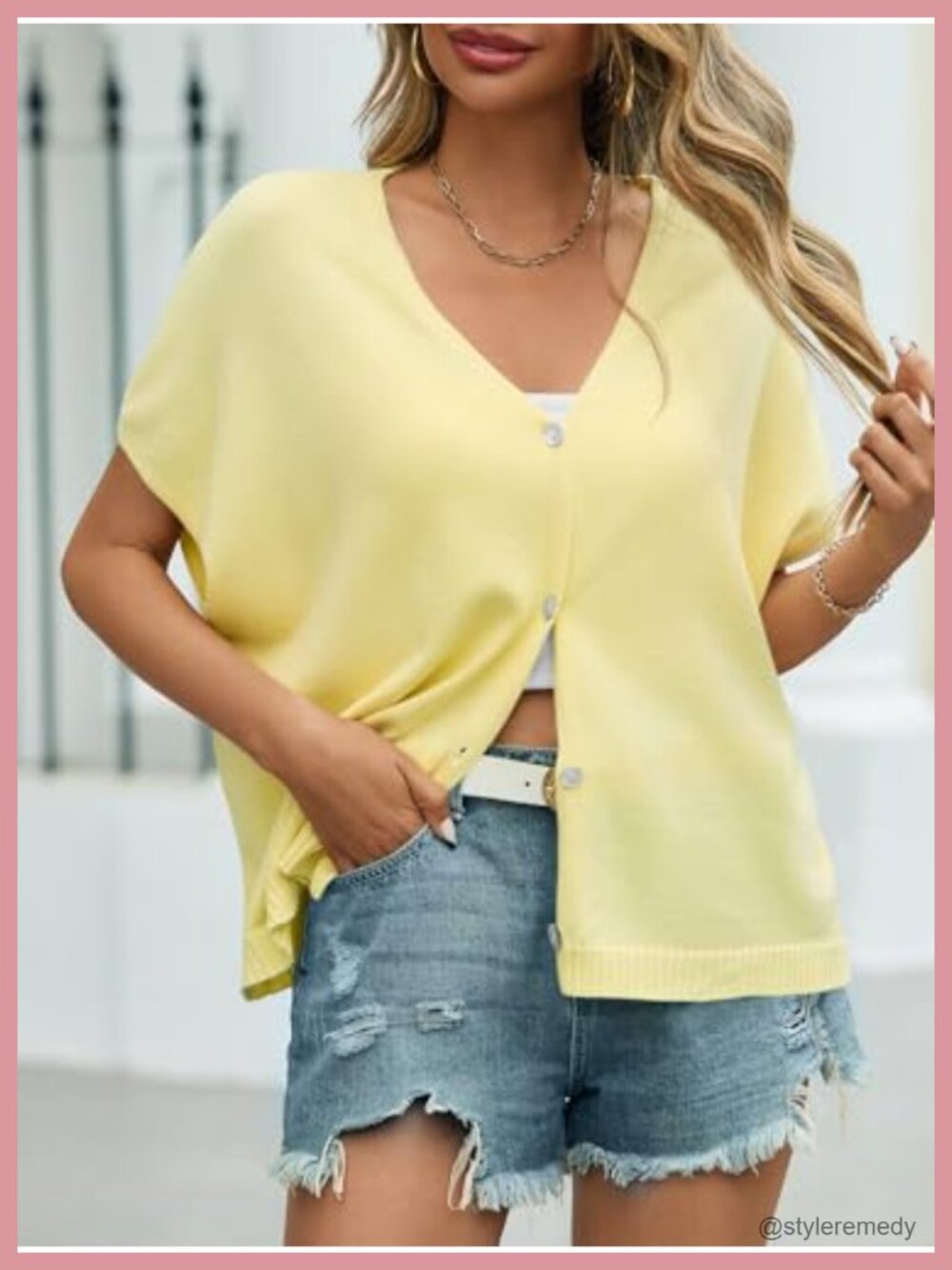 Womens Oversized Cardigan Short Sleeve V-Neck Button Down Batwing Lightweight - Picture 2 of 6